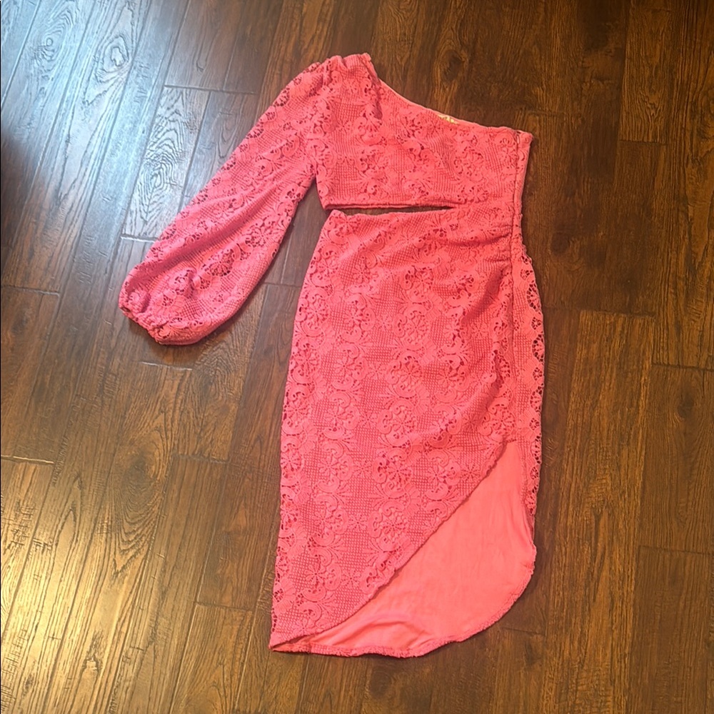 Lena One-Shoulder Pink Lace Dress